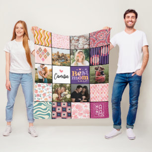 Best Mum Ever Photo Collage Chic Modern Patterns Fleece Blanket