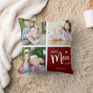 Best Mum Ever Photo Collage Deep Red Cushion
