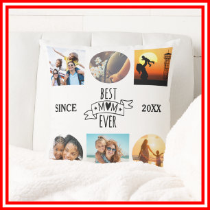 Best Mum Ever Photo Collage Elegant Script Heart Cushion