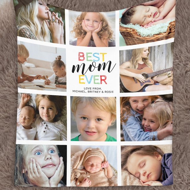 Best Mum Ever Photo Collage Fleece Blanket (Creator Uploaded)