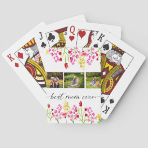 Best Mum Ever Photo Collage Floral Custom Gift Playing Cards