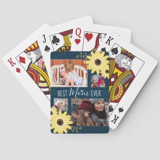 Best Mum Ever Photo Collage Floral Playing Cards (Back)