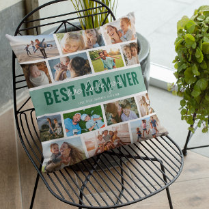 Best Mum Ever Photo Collage Green Cushion