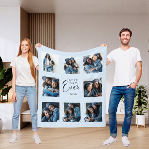 Best mum ever photo collage light blue mother fleece blanket