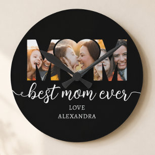 Best Mum Ever Photo Collage Mothers Gift Round Clock