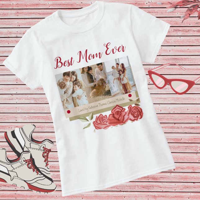 Best Mum Ever Photo Collage Names Mothers Day Kids T-Shirt (Creator Uploaded)