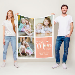 Best Mum Ever Photo Collage Peach Fleece Blanket