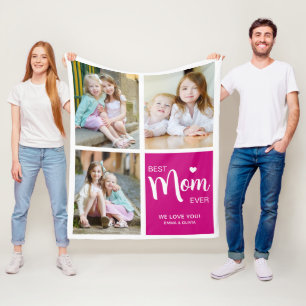 Best Mum Ever Photo Collage Pink Fleece Blanket