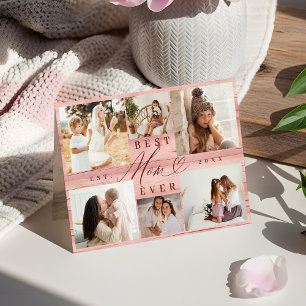 Best Mum Ever Photo Collage Pink Woodgrain  Card