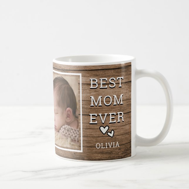 Best Mum Ever Photo Collage Rustic Wood Coffee Mug (Right)