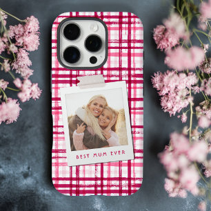 Best Mum Ever Photo Cute Modern Red Pink Pattern iPhone 16 Pro Case