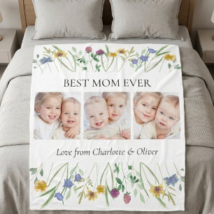 Best Mum Ever Photo Floral Fleece Blanket