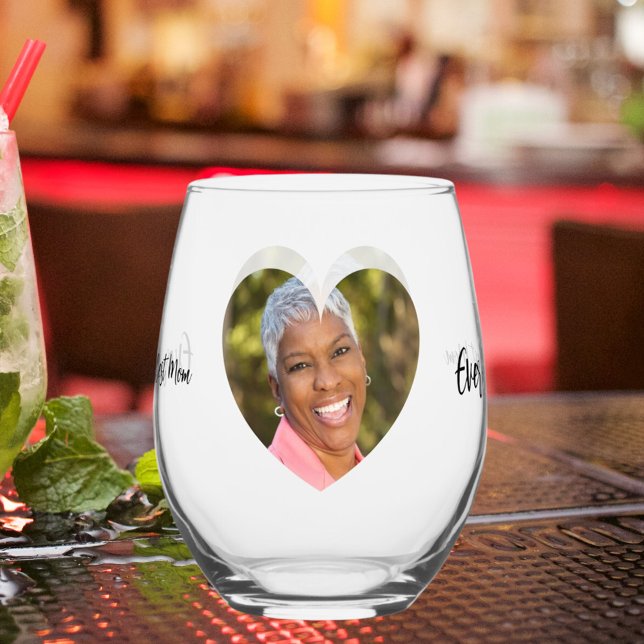 Best mum ever photo heart stemless wine glass (Creator Uploaded)