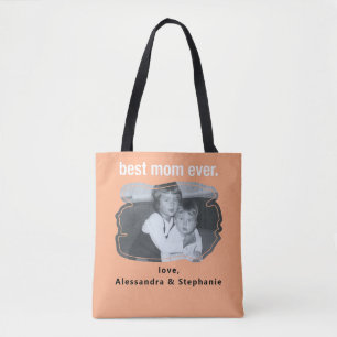 Best mum ever photo keepsake names custom peach tote bag