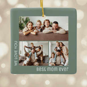 Best Mum Ever Photo Mother's Day Sage Green Ceramic Ornament