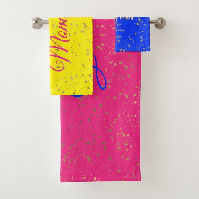 Best Mum Ever Pink Blue others Day Template Bath Towel Set (Insitu)