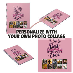 Best Mum Ever Pink Floral Photo Collage Notebook