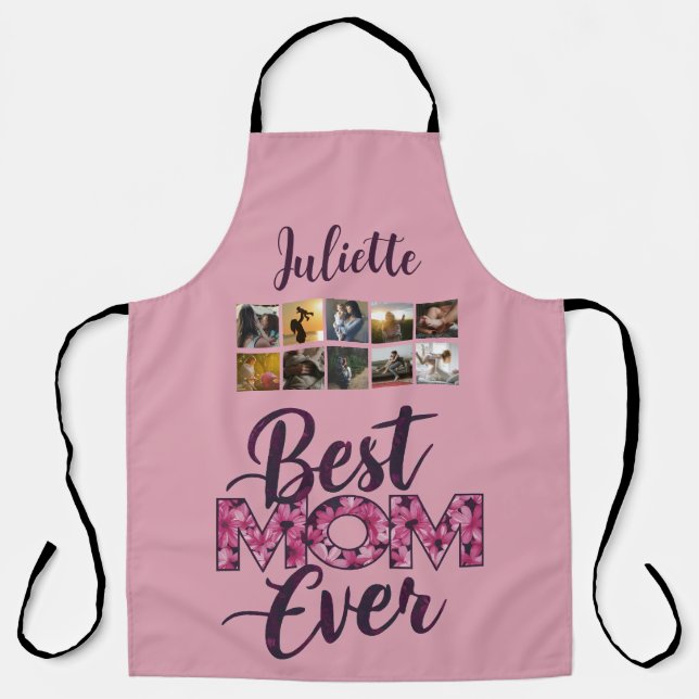 Best Mum Ever Pink Floral Typography Apron (Front)