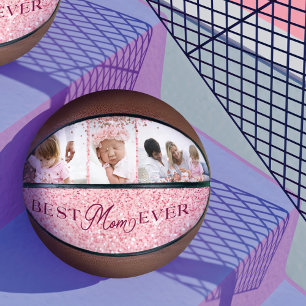 Best Mum Ever Pink Glitter Photo Collage Basketball