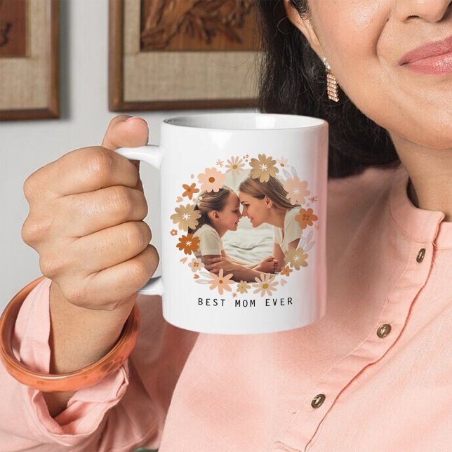 Best Mum Ever Pink Gold Cute Floral Mother Photo Coffee Mug (Creator Uploaded)