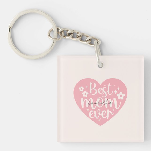 Best Mum Ever - Pink Heart Key Ring (Front)