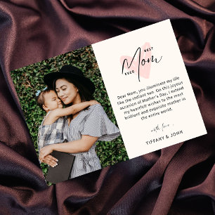 Best Mum Ever Pink Heart Script Cute Message Holiday Card