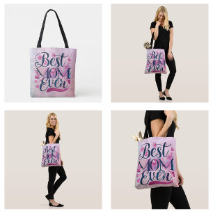 Best Mum Ever Pink Hearts Butterflies and Floral Tote Bag