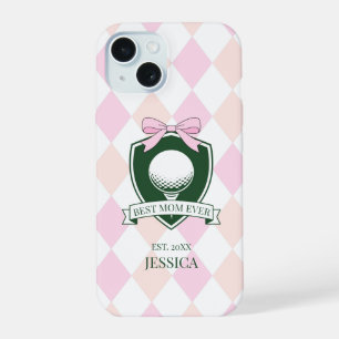 Best Mum Ever Pink Modern Lady Golfer Mother's Day iPhone 15 Case