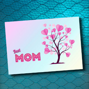 Best Mum Ever Pink Pastel Watercolor Tree of Love Card