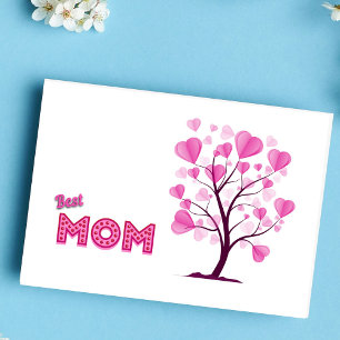Best Mum Ever Pink Pastel Watercolor Tree of Love Card