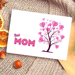 Best Mum Ever Pink Pastel Watercolor Tree of Love Card