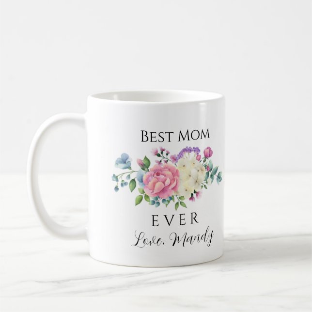 Best Mum Ever Pink & White Floral  Coffee Mug (Left)