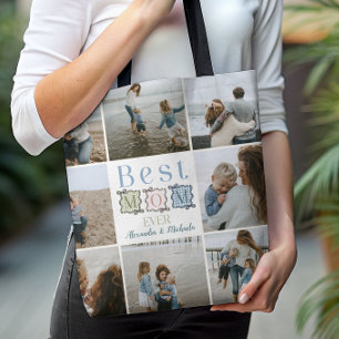Best Mum Ever Plaid Patchwork Photo Tote Bag
