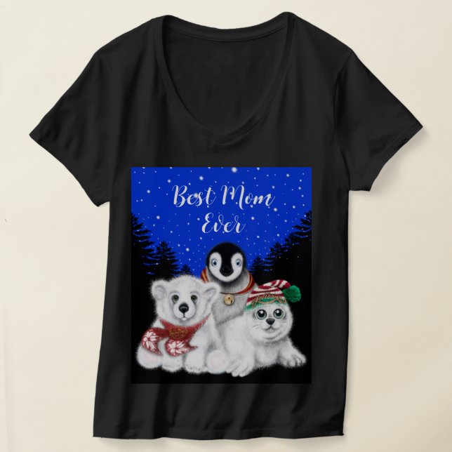 Best Mum Ever polar bear, Penguin, seal pup T-Shirt (Laydown)