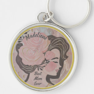 Best Mum Ever Pretty Flowers Gold Frame Round Name Key Ring
