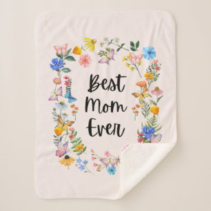 Best Mum Ever Pretty Wildflowers Boho Mother's Day Sherpa Blanket