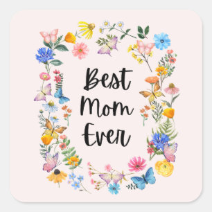 Best Mum Ever Pretty Wildflowers Boho Mother's Day Square Sticker