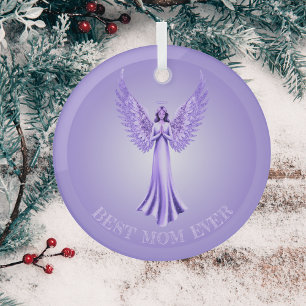 Best Mum Ever Purple And Lilac Christmas Angel Glass Tree Decoration