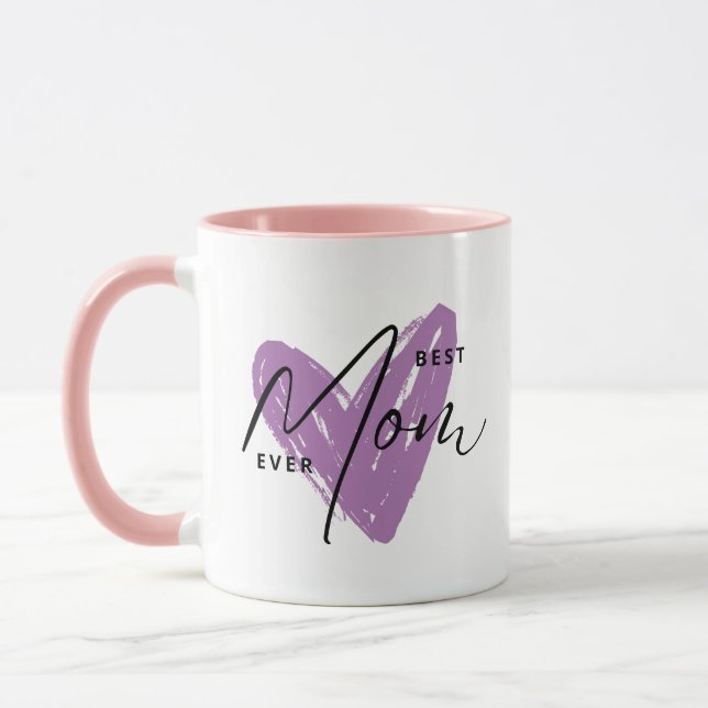 Best Mum Ever Purple Heart Script Cute Message  Mug (Left)