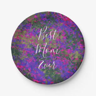 Best Mum Ever Purple Pink Garden Painted Floral Paper Plate