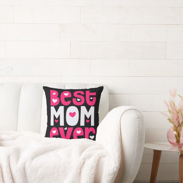 Best Mum Ever Quirky Heart Pink White Black Cushion (Couch)