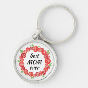 Best mum ever red roses wreath spring key ring