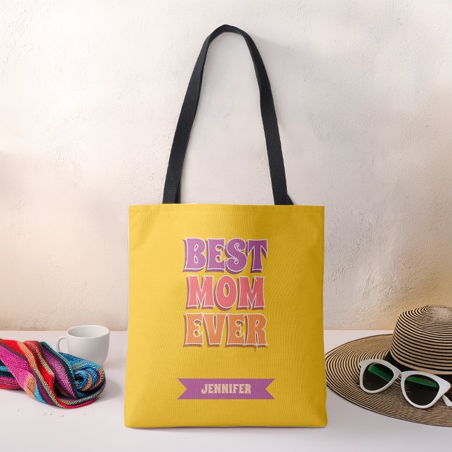 Best Mum Ever Retro  Colourful Funky Custom Name Tote Bag (Creator Uploaded)
