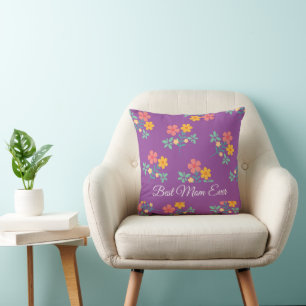 Best Mum Ever Retro Daisy Bouquet in Purple Cushion
