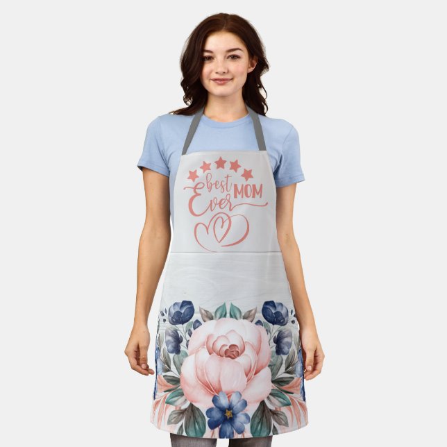 Best Mum Ever Rustic Boho Floral Mother's Day  Apron (Worn)