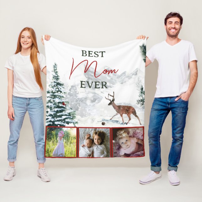 Best Mum Ever Rustic Deer Winter Scene Photo  Fleece Blanket (In Situ)