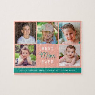 Best Mum Ever Script Family Photo Collage Jigsaw Puzzle