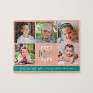 Best Mum Ever Script Family Photo Collage Jigsaw Puzzle