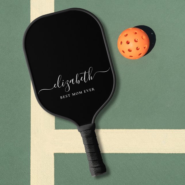 Best Mum Ever Script Monogram Black Pickleball Paddle (Creator Uploaded)
