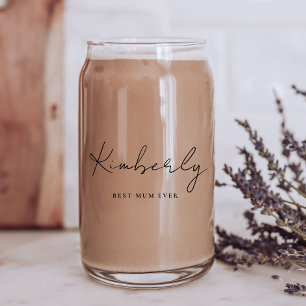 Best Mum Ever Script Monogram Can Glass